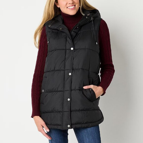 St. John's Bay Jackets & Blazers - New St. John's Bay Hooded Puffer Vest. Black, Size XL, XXL